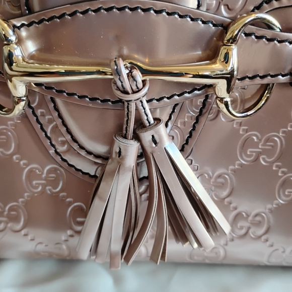 GUCCI Guccissima Horsebit Tassel Iridescent Pink Leather Bag EMILY - Picture 13 of 14